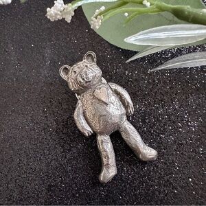 Vintage Pewter Teddy Bear Brooch